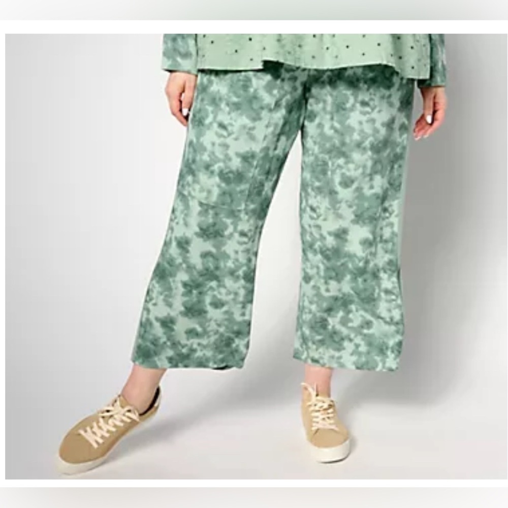 LOGO Life by Lori Goldstein Reg Waffle Knit Wide Leg Pant Granite Green Size L